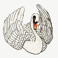 Vintage swan art print vector, remix from artworks by Theo van Hoytema