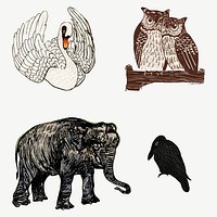 Vintage animal art print vector, remix from artworks by Theo van Hoytema