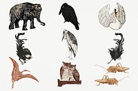 Vintage animal art print, remix from artworks by Theo van Hoytema