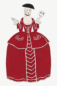 Red Victorian dress vector 19th century fashion, remix from artworks by George Barbier