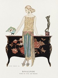 Rosalinde: Robe du soir (1922) fashion illustration in high resolution by <a href="https://www.rawpixel.com/search/George%20Barbier?sort=curated&amp;page=1">George Barbier</a>. Original from The Rijksmuseum. Digitally enhanced by rawpixel.