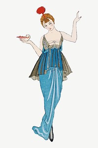 Beautiful woman vector 19th century fashion, remix from artworks by George Barbier