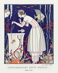 L&#39;&eacute;tourdissant petit poisson: Robe d&#39;&eacute;t&eacute; (1914) fashion illustration in high resolution by <a href="https://www.rawpixel.com/search/George%20Barbier?sort=curated&amp;page=1">George Barbier</a>. Original from The Rijksmuseum. Digitally enhanced by rawpixel.