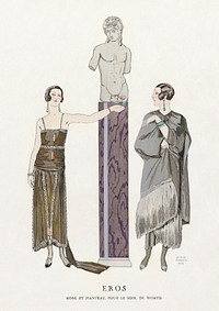 Eros. Robe et manteau pour le soir, de Worth (1924) fashion illustration in high resolution by <a href="https://www.rawpixel.com/search/George%20Barbier?sort=curated&amp;page=1">George Barbier</a>. Original from The Rijksmuseum. Digitally enhanced by rawpixel.