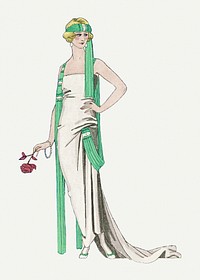 Beautiful woman psd 19th century fashion, remix from artworks by George Barbier