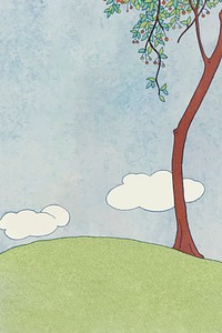 Trees on hill background vector design space, remix from artworks by George Barbier