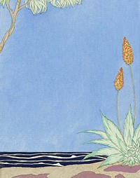 Tropical beach background, remix from artworks by George Barbier