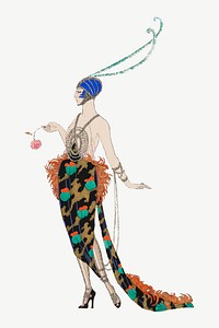 Beautiful woman vector 19th century fashion, remix from artworks by George Barbier