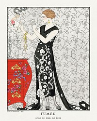 Fum&eacute;e: Robe du soir, de Beer (1921) fashion illustration in high resolution by <a href="https://www.rawpixel.com/search/George%20Barbier?sort=curated&amp;page=1">George Barbier</a>. Original from The Rijksmuseum. Digitally enhanced by rawpixel.