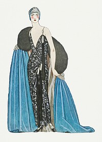 Beautiful woman psd 19th century fashion, remix from artworks by George Barbier