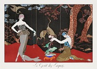Le Gout des Laques (1920) fashion illustration in high resolution by <a href="https://www.rawpixel.com/search/George%20Barbier?sort=curated&amp;page=1">George Barbier</a>. Original from The Beinecke Rare Book &amp; Manuscript Library. Digitally enhanced by rawpixel.
