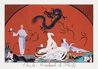 Chez la Marchande de Pavots (1920) fashion illustration in high resolution by <a href="https://www.rawpixel.com/search/George%20Barbier?sort=curated&amp;page=1">George Barbier</a>. Original from The Beinecke Rare Book &amp; Manuscript Library. Digitally enhanced by rawpixel.