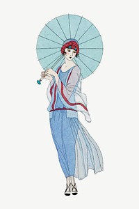 1920s women's fashion vector, remix from artworks by George Barbier