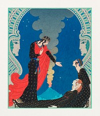 Empedocles and Panthea (1929) fashion illustration in high resolution by <a href="https://www.rawpixel.com/search/George%20Barbier?sort=curated&amp;page=1&amp;topic_group=_my_topics">George Barbier</a>. Original from The Beinecke Rare Book &amp; Manuscript Library. Digitally enhanced by rawpixel.
