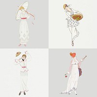 1920s women's fashion vector set, remix from artworks by George Barbier