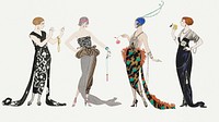 1920s women&#39;s fashion psd party dress set, remix from artworks by George Barbier