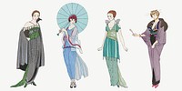 1920s women&#39;s fashion vector set, remix from artworks by George Barbier