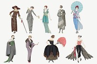 1920s women's fashion vector set, remix from artworks by George Barbier