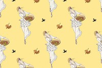 Woman picking apple background vector 1920&#39;s fashion, remix from artworks by George Barbier