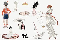 1920s women's fashion vector set, remix from artworks by George Barbier