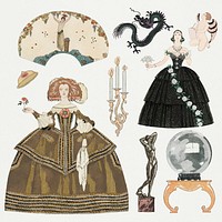 Victorian dress vector 19th century fashion set, remix from artworks by George Barbier