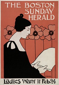 The Boston Sunday Herald (1895&ndash;1901) vintage poster of a woman reading a newspaper in art nouveau style in high resolution by <a href="https://www.rawpixel.com/search/Ethel%20Reed?sort=curated&amp;page=1&amp;topic_group=_my_topics">Ethel Reed</a>. Original from Library of Congress. Digitally enhanced by rawpixel.