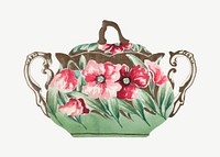 Vintage flowers and leaves sugar bowl vector, remixed from Noritake factory china porcelain tableware design