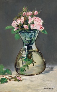 Moss Roses in a Vase (1882) painting in high resolution by Edouard Manet. Original from The Clark Art Institute. Digitally enhanced by rawpixel.