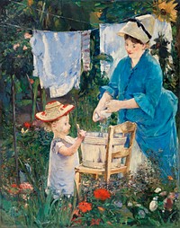 Laundry (Le Linge), (1875) painting in high resolution by &Eacute;douard Manet. Original from Barnes Foundation. Digitally enhanced by rawpixel.