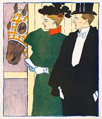 Woman holding a horse racing ticket (1895) print in high resolution by <a href="https://www.rawpixel.com/search/Edward%20Penfield?sort=curated&amp;page=1&amp;topic_group=_my_topics">Edward Penfield</a>. Original from Library of Congress. Digitally enhanced by rawpixel.