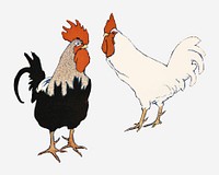 Roosters vector art print, remixed from artworks by Edward Penfield