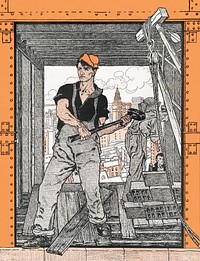 Vintage construction worker illustration, remixed from artworks by Edward Penfield