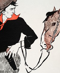 Cowboy with horse art print, remixed from artworks by Edward Penfield