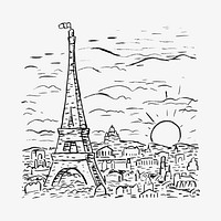 Vintage Eiffel tower vector hand drawn illustration, remixed from artworks from Leo Gestel