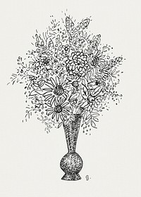 Flower vase (ca. 1891&ndash;1941) drawing in high resolution by <a href="https://www.rawpixel.com/search/Leo%20Gestel?sort=curated&amp;page=1&amp;topic_group=_my_topics">Leo Gestel</a>. Original from The Rijksmuseum. Digitally enhanced by rawpixel.
