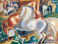 Horses in landscape (1928) painting in high resolution by <a href="https://www.rawpixel.com/search/Leo%20Gestel?sort=curated&amp;page=1&amp;topic_group=_my_topics">Leo Gestel</a>. Original from The Rijksmuseum. Digitally enhanced by rawpixel.
