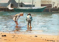 Boys Wading (1873) by <a href="https://www.rawpixel.com/search/Winslow%20Homer?sort=curated&amp;page=1&amp;topic_group=_my_topics">Winslow Homer</a>. Original from The National Gallery of Art. Digitally enhanced by rawpixel.