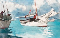 Fishing Boats, Key West (1903) by <a href="https://www.rawpixel.com/search/Winslow%20Homer?sort=curated&amp;page=1&amp;topic_group=_my_topics">Winslow Homer</a>. Original from The MET museum. Digitally enhanced by rawpixel.