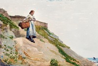 Girl Carrying a Basket (1882) by <a href="https://www.rawpixel.com/search/Winslow%20Homer?sort=curated&amp;page=1&amp;topic_group=_my_topics">Winslow Homer</a>. Original from The National Gallery of Art. Digitally enhanced by rawpixel.