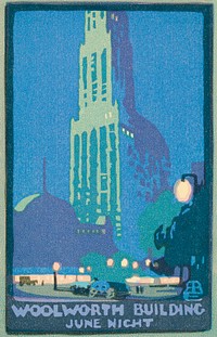 Woolworth Building June Night (1916) from Postcards: New York Series I in high resolution by <a href="https://www.rawpixel.com/search/Rachael%20Robinson%20Elmer?sort=curated&amp;page=1&amp;topic_group=_my_topics">Rachael Robinson Elmer</a>. Original from The National Gallery of Art. Digitally enhanced by rawpixel.