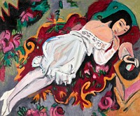 Girl in White Chemise (1914) painting in high resolution by <a href="https://www.rawpixel.com/search/Ernst%20Ludwig%20Kirchner?sort=curated&amp;page=1&amp;topic_group=_my_topics">Ernst Ludwig Kirchner</a>. Original from Yale University Art Gallery. Digitally enhanced by rawpixel.