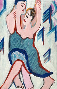 Dancing Couple in the Snow, reverse (ca.1928&ndash;1929) painting in high resolution by Ernst Ludwig Kirchner. Original from The National Gallery of Art. Digitally enhanced by rawpixel.