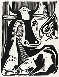 The Large Cow Lying Down (1929) print in high resolution by Ernst Ludwig Kirchner. Original from The National Gallery of Art. Digitally enhanced by rawpixel.