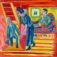 The Visit - Couple and Newcomer (1922) painting in high resolution by <a href="https://www.rawpixel.com/search/Ernst%20Ludwig%20Kirchner?sort=curated&amp;page=1&amp;topic_group=_my_topics">Ernst Ludwig Kirchner</a>. Original from The National Gallery of Art. Digitally enhanced by rawpixel.