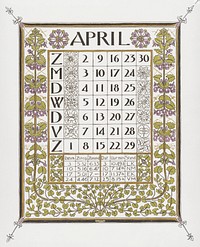 Calendar for April 1899 (1898) print in high resolution by Gerrit Willem Dijsselhof. Original from the Rijksmuseum. Digitally enhanced by rawpixel.