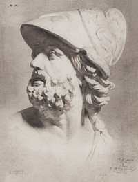 Roman head with helmet (1876&ndash;1924) drawing in high resolution by <a href="https://www.rawpixel.com/search/Gerrit%20Willem%20Dijsselhof?sort=curated&amp;page=1">Gerrit Willem Dijsselhof</a>. Original from the Rijksmuseum. Digitally enhanced by rawpixel.