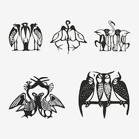 Vintage bird vector animal print set, remixed from artworks by Gerrit Willem Dijsselhof