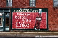 Coca-Cola mural that doubles as a welcome sign in Elizabeth City, North Carolina. Original image from <a href="https://www.rawpixel.com/search/carol%20m.%20highsmith?sort=curated&amp;page=1">Carol M. Highsmith</a>&rsquo;s America, Library of Congress collection. Digitally enhanced by rawpixel.