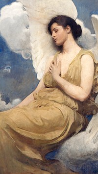 Vintage angel mobile wallpaper, iPhone background, Winged Figure painting, remix from the artwork of Abbott Handerson Thayer