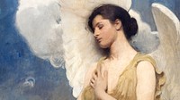 Vintage angel desktop wallpaper, background painting, Winged Figure, remix from the artwork of Abbott Handerson Thayer